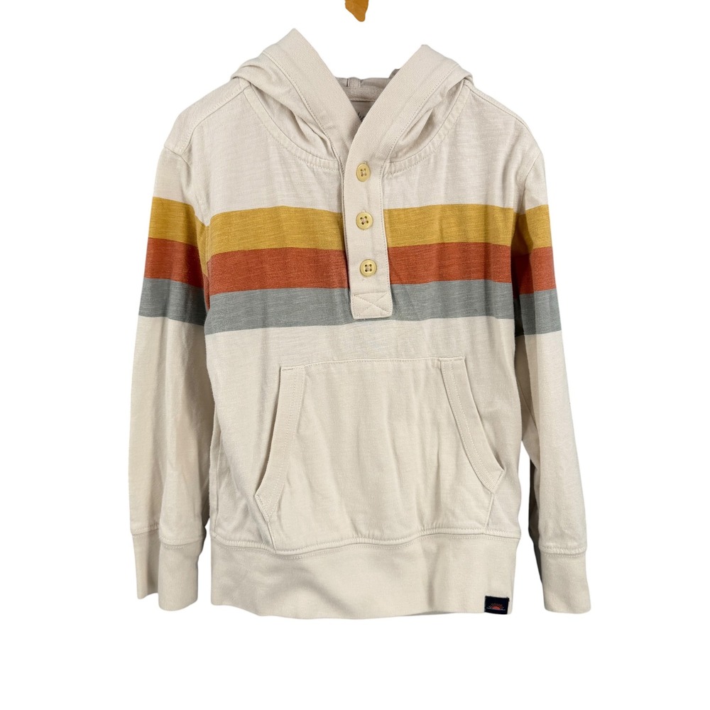 Faherty‎ Kids Hooded Henley Shirt Cream Stripe 100% Organic Cotton Size 5